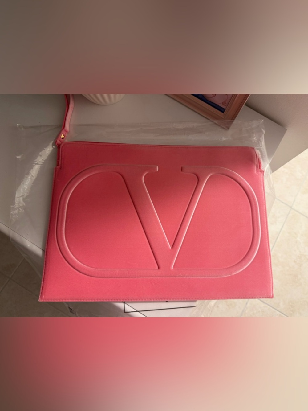 Valentino Coral Pink  V Logo embossed Pouch laptop pouch